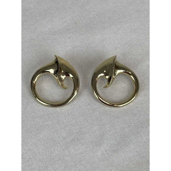 Vintage Large M Jent Abstract Circle Gold Tone Earrings Modernist Pierced Post - Picture 1 of 8